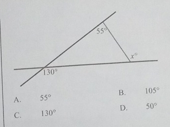 A. 55° B. 105°
D. 50°
C. 130°