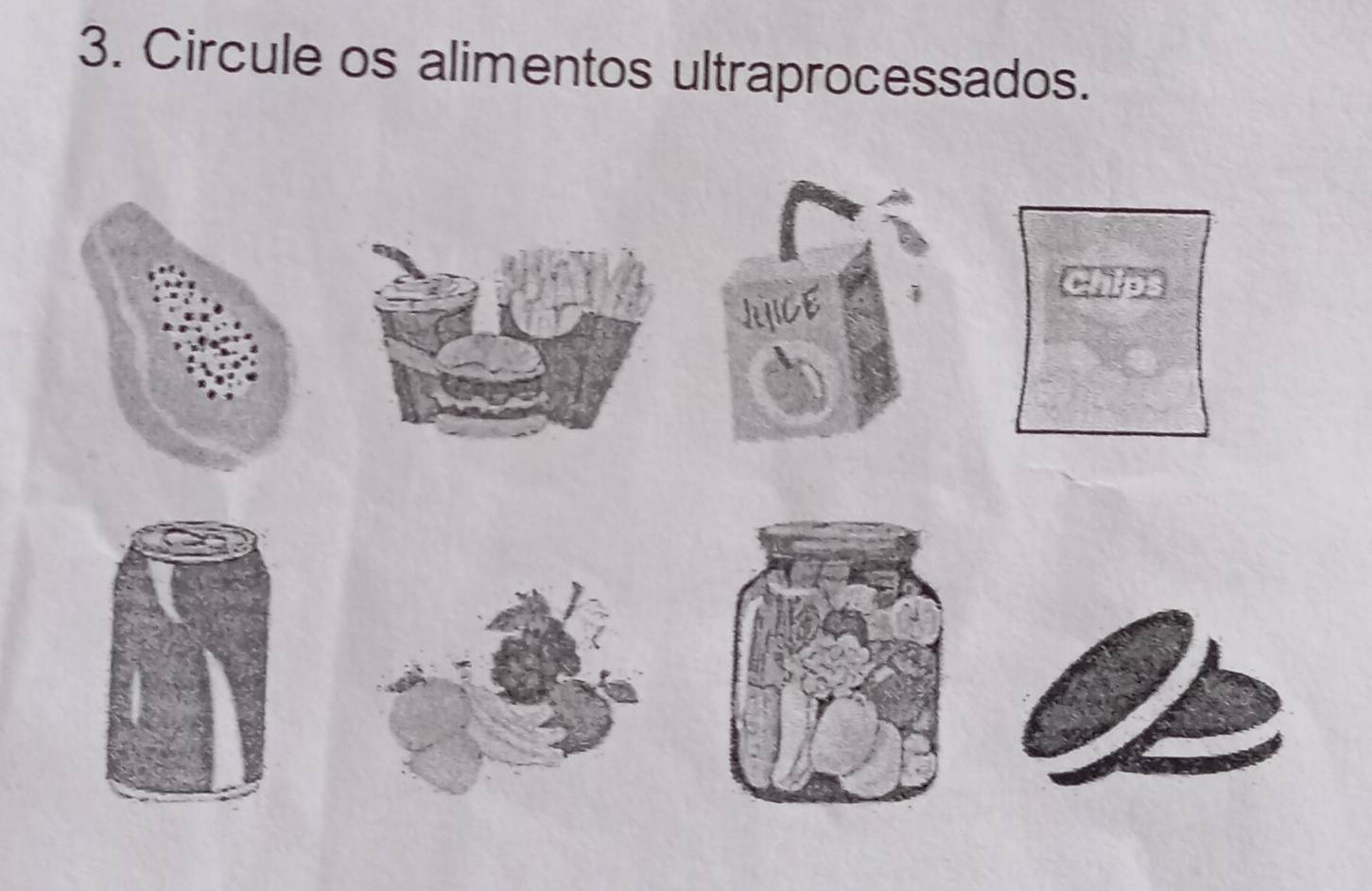 Circule os alimentos ultraprocessados. 
JJICE