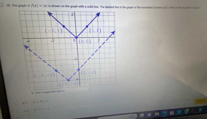 Solved: The graph of f(x)=|x| is shown on the graph with a solid line ...