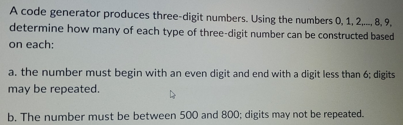 A code generator produces three-digit numbers. Using the numbers 0, 1 ...