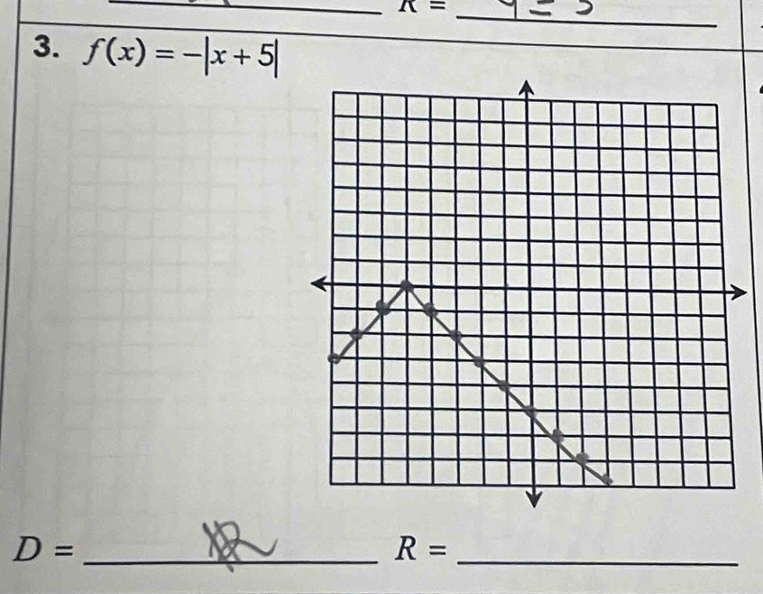 K=
3. f(x)=-|x+5|
_ D=
R= _