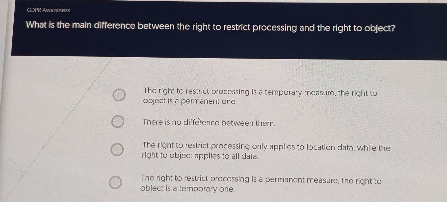 Solved: GDPR Awareness What is the main difference between the right to ...