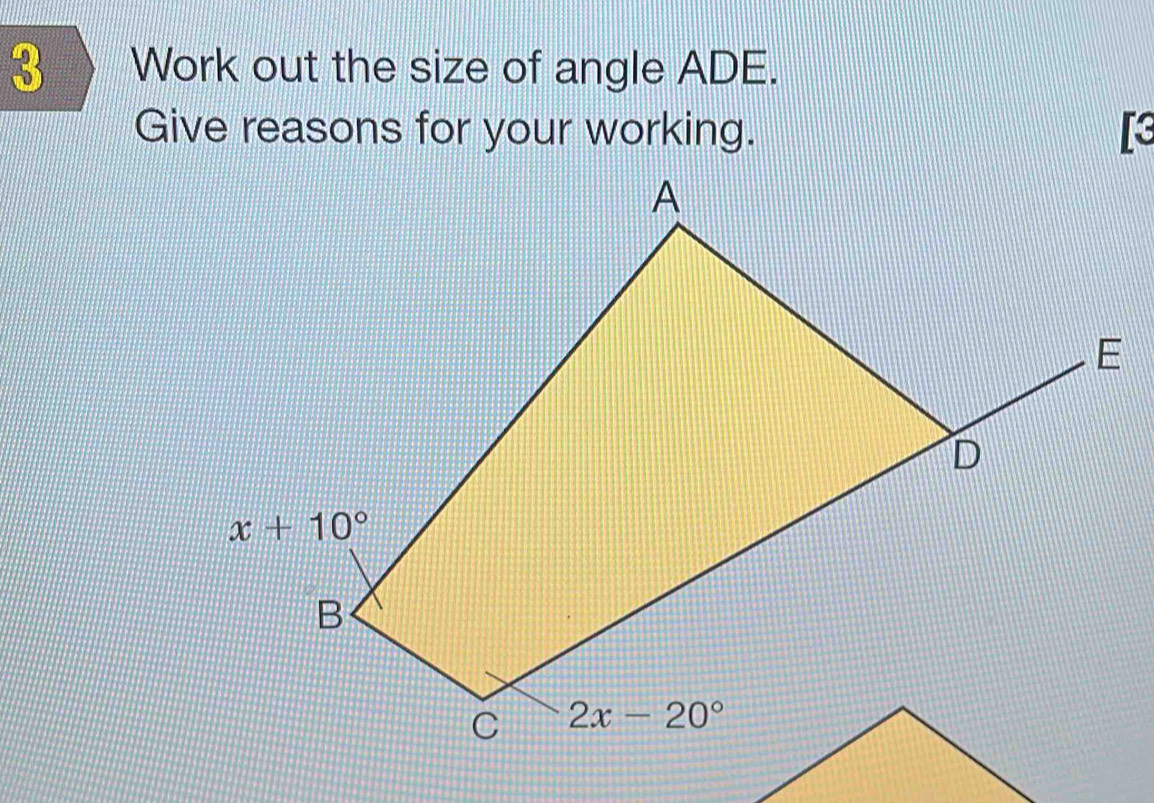 Solved: Work out the size of angle ADE. Give reasons for your working ...