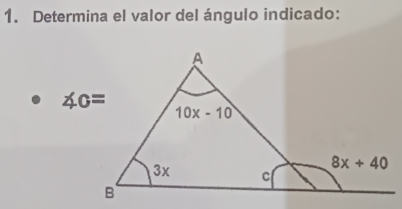 Determina el valor del ángulo indicado: