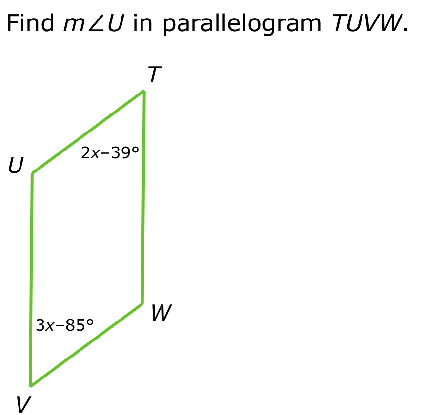 Find m∠ U in parallelogram TUVW.