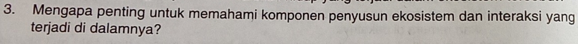 Mengapa penting untuk memahami komponen penyusun ekosistem dan interaksi yang 
terjadi di dalamnya?