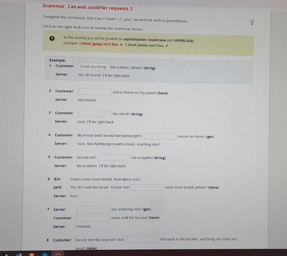 Resuelto:Grammar: Can and could for requests 2 Complete the sentences ...