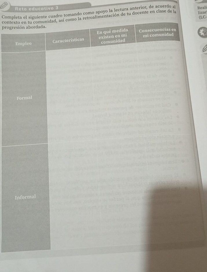 Reto educativo 3 
Compando como apoyo la lectura anterior, de acuerdo al Reali 
conte de tu docente en clase de la lizar 
progr(LC-