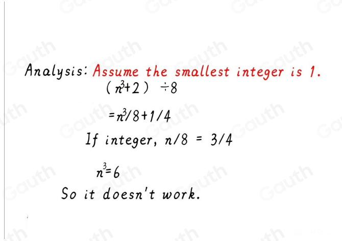 Solved: Given n∈ N. , prove that n^3+2 is not divisible by 8. [Math]