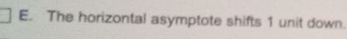 The horizontal asymptote shifts 1 unit down.