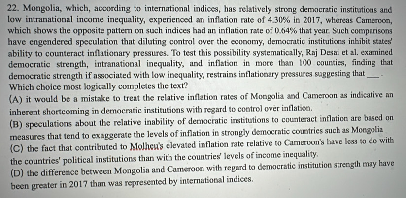 Solved: Mongolia, which, according to international indices, has ...