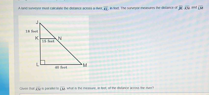 Solved: A land surveyor must calculate the distance across a river ...