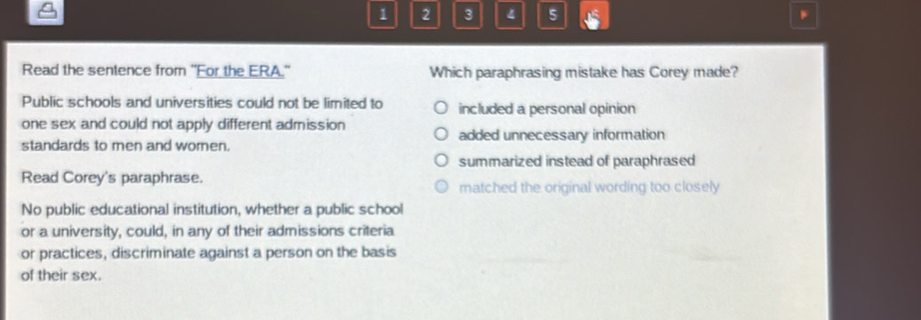 Solved: 1 2 3 4 5 Read the sentence from 'For the ERA.