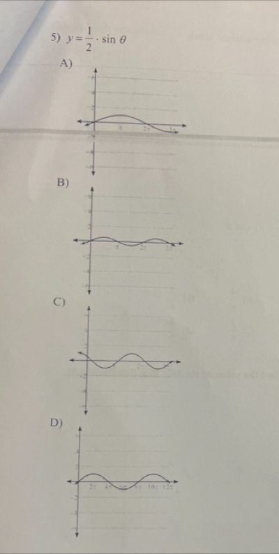 y= 1/2 · sin θ
A
B)
C
D