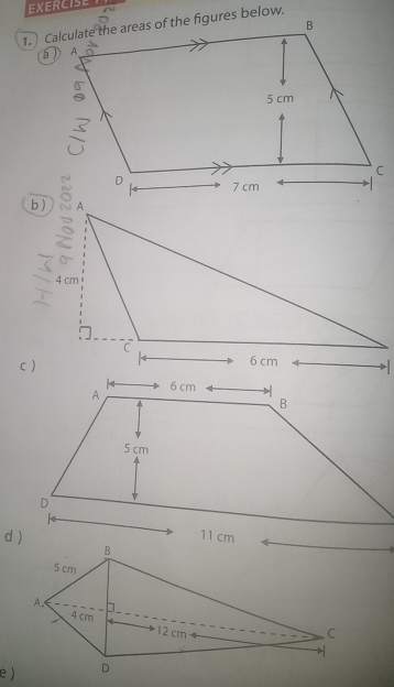 )
4 cm
C 
C)
6 cm
d )
e