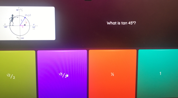 Gelöst:What is tan 45° 2 √2/2 ½ 1