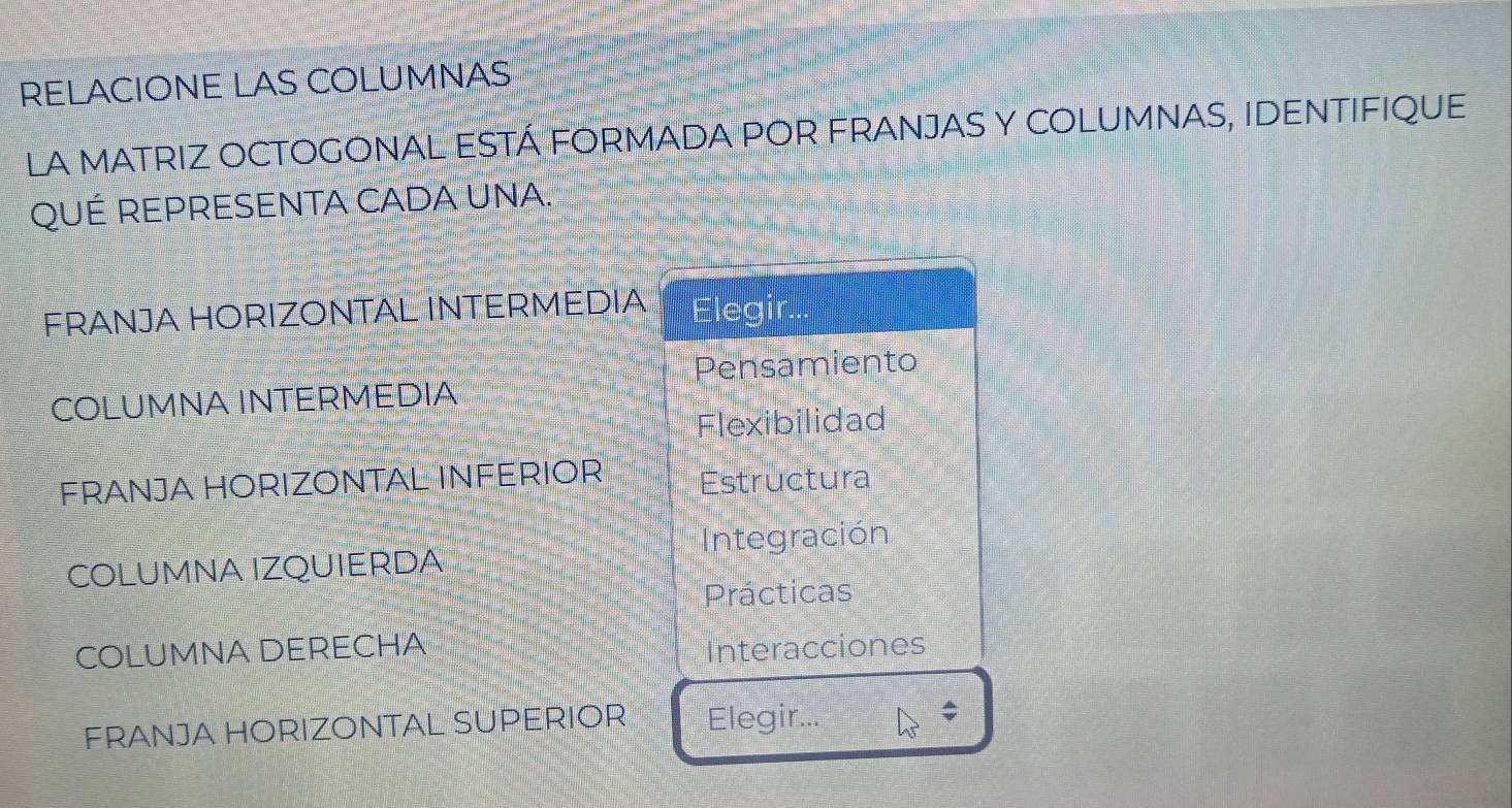 Resuelto:RELACIONE LAS COLUMNAS LA MATRIZ OCTOGONAL ESTÁ FORMADA POR ...