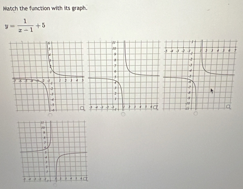 Match the function with its graph.
y= 1/x-1 +5