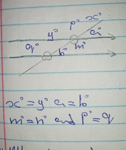 x°
p°
y°
a°
q° 6°
m°
x°=y°a=b°
m^0=n^0 and p°=q