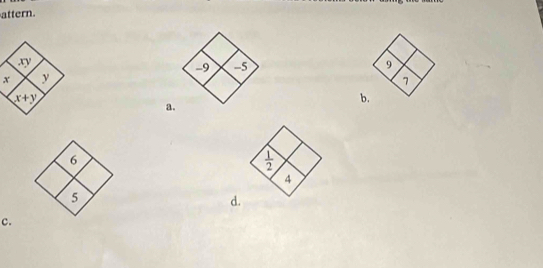 attern.
-9 -5 9
7
b.
a.
6
 1/2 
4
5
d.
c.