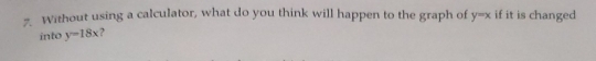 Without using a calculator, what do you think will happen to the graph of y=x if it is changed
into y=18x 2