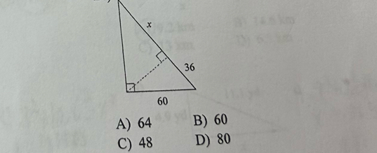 A) 64 B) 60
C) 48 D) 80