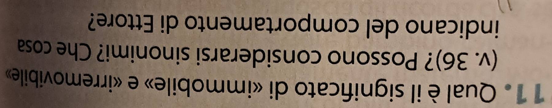 Qual è il significato di «immobile» e «irremovibile» 
(v. 36)? Possono considerarsi sinonimi? Che cosa 
indicano del comportamento di Ettore?