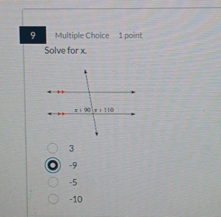 Solve for x.
3
-9
-5
-10