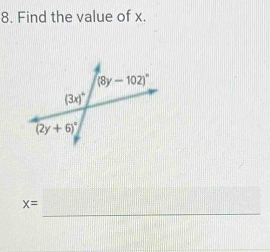 Find the value of x.
_
x=□ □