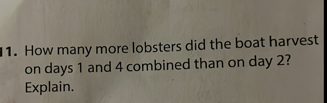 How many more lobsters did the boat harvest 
on days 1 and 4 combined than on day 2? 
Explain.