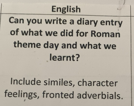 Solved: English Can you write a diary entry of what we did for Roman ...