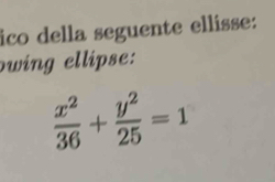 ico della seguente ellisse: 
owing ellipse:
 x^2/36 + y^2/25 =1