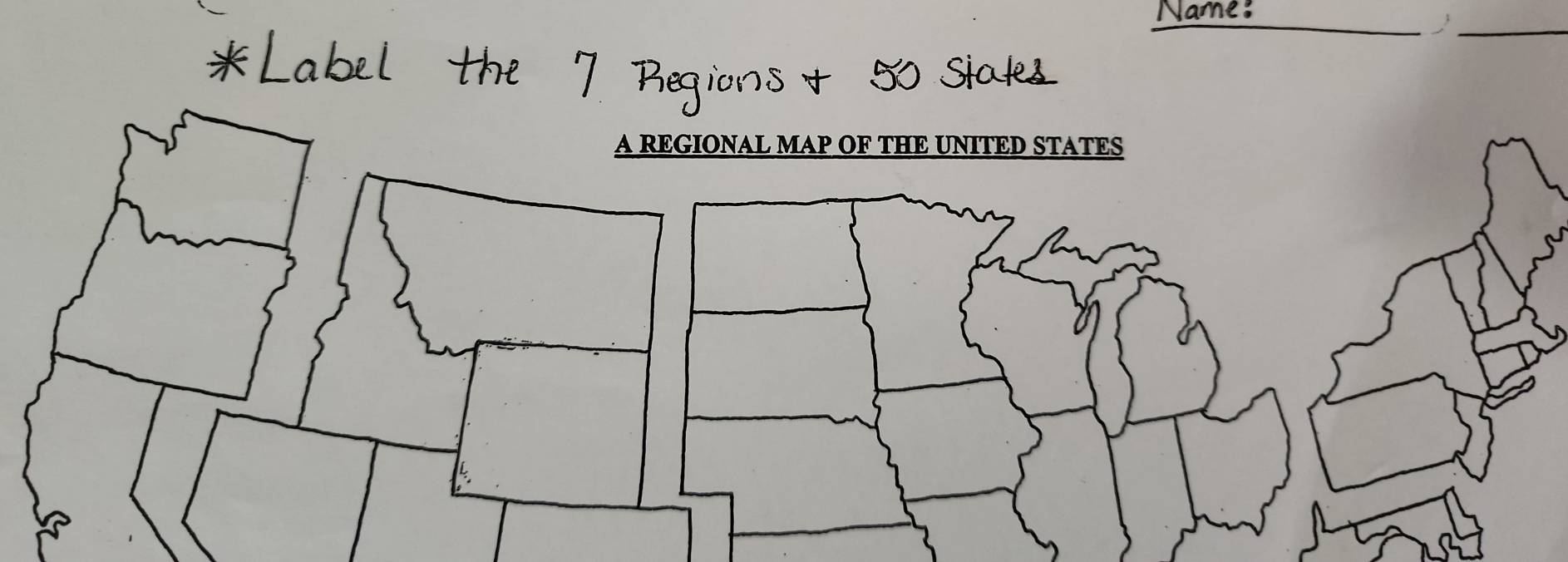 Name: 
REGIONAL MAP OF THE UNITED STATES