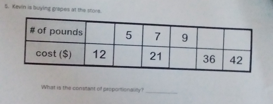 Kevin is buying grapes at the store. 
What is the constant of proportionality?_