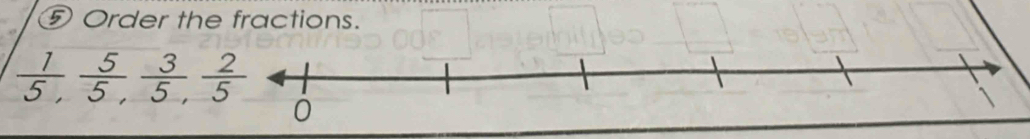 ⑤ Order the fractions.
 1/5 ,  5/5 ,  3/5 ,  2/5 