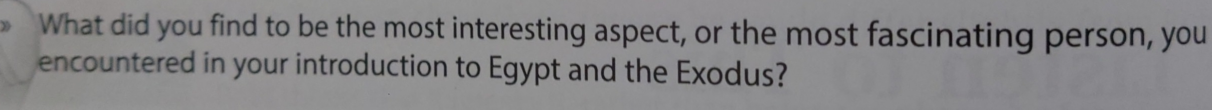 What did you find to be the most interesting aspect, or the most fascinating person, you 
encountered in your introduction to Egypt and the Exodus?