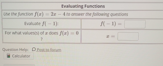 Question Help: D Post to forum
Calculator