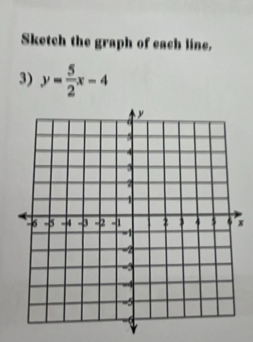 Sketch the graph of each line. 
3) y= 5/2 x-4
%