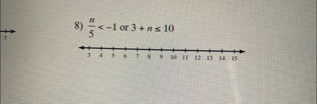  n/5  or 3+n≤ 10
7