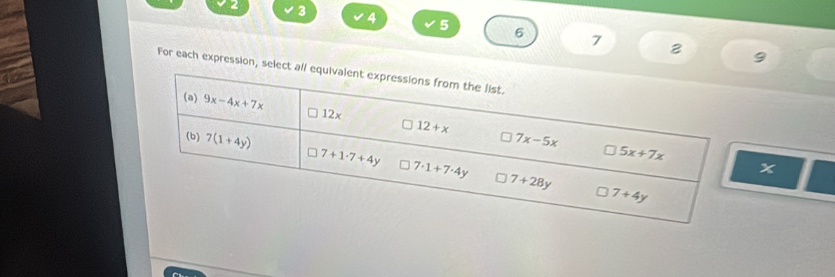 2 3 4 5 6
7
2
For each expression, se
x