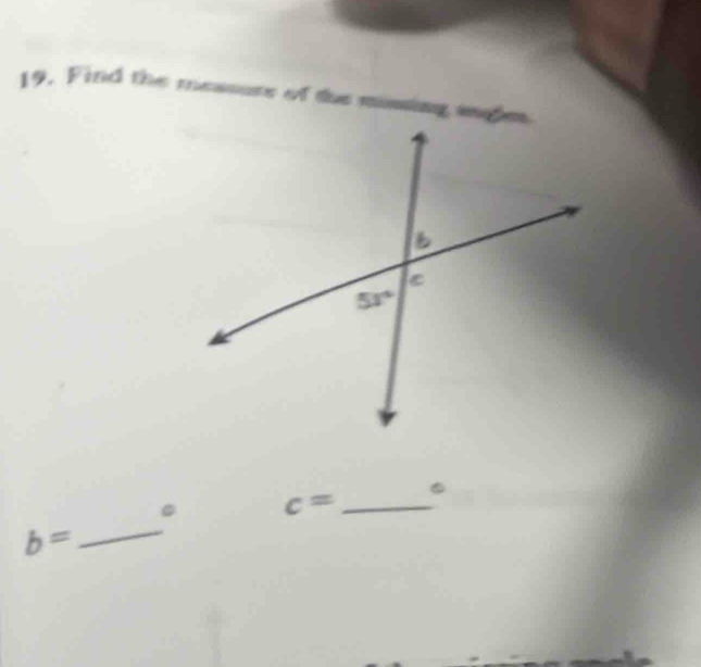 Find the measure of the massing 
。 c= _
b=
_