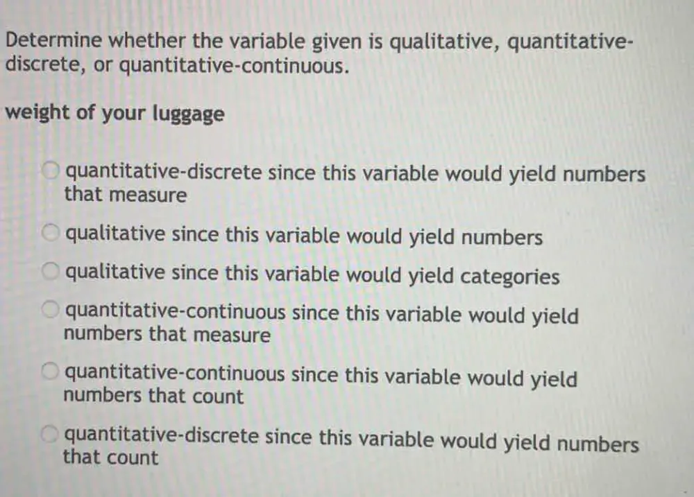Solved: Determine whether the variable given is qualitative ...