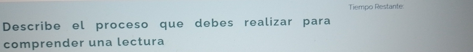 Tiempo Restante: 
Describe el proceso que debes realizar para 
comprender una lectura