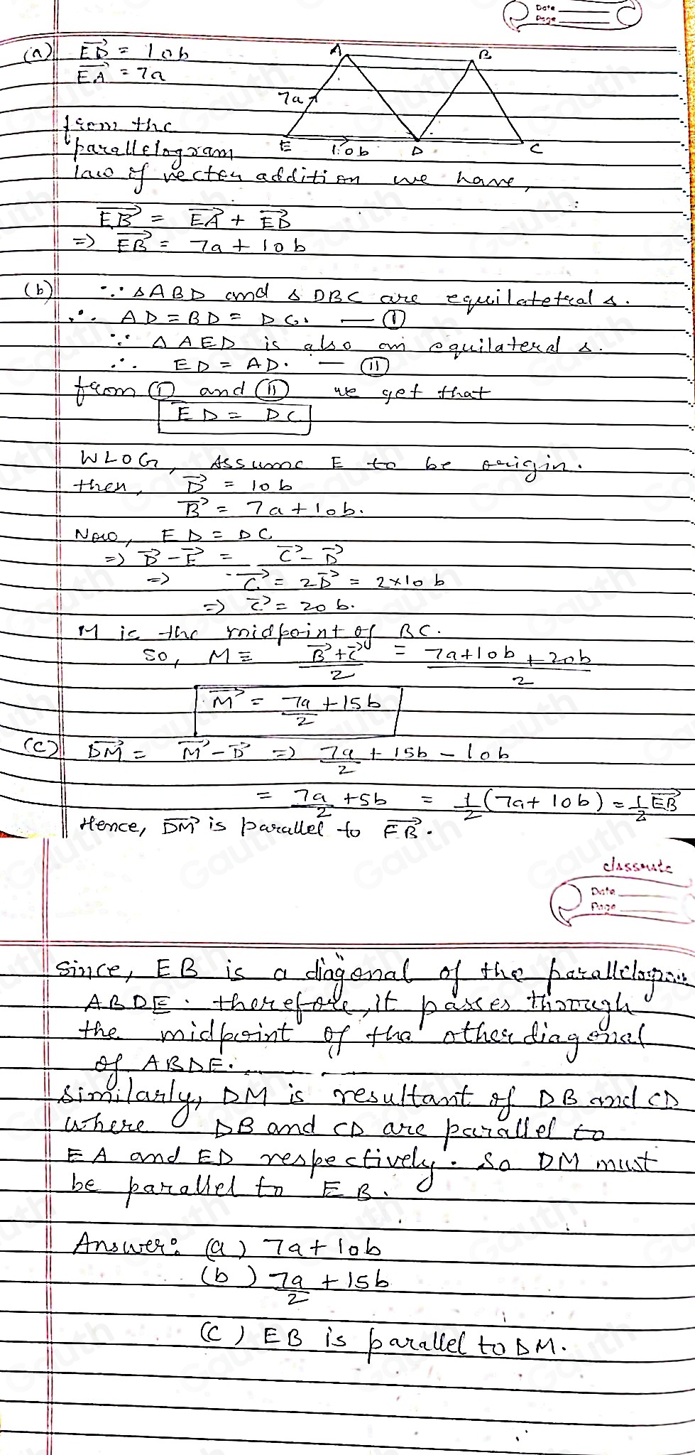 Solved: ABCE is a trapezium made from 3 equilateral triangles. M is the ...
