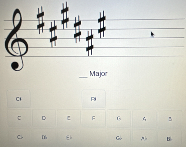 C# 
F#
C D E F G A B
Cb D|, El Gb Ab, Bl