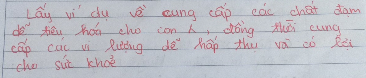 Lay vì du vè eung cāp eac chat dam 
do tiéu hón cho con , dóng zhōi cung 
cāo cāi vi Ruǒng dē háp thu vá có Rài 
cho sic khoe