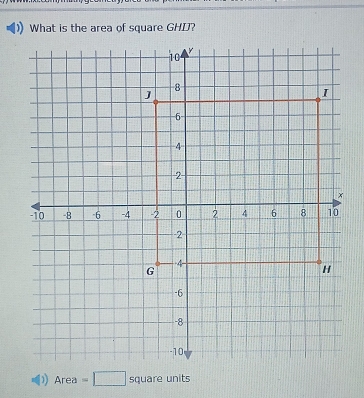 What is the area of square GHD?
△ =□ square units