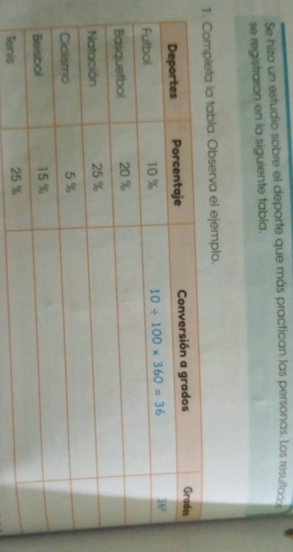 Se hizo un estudio sobre el deporte que más practican las personas. Los resultados
se registraron en la siguiente tabla.
1abla. Observa el ejemplo.
Te