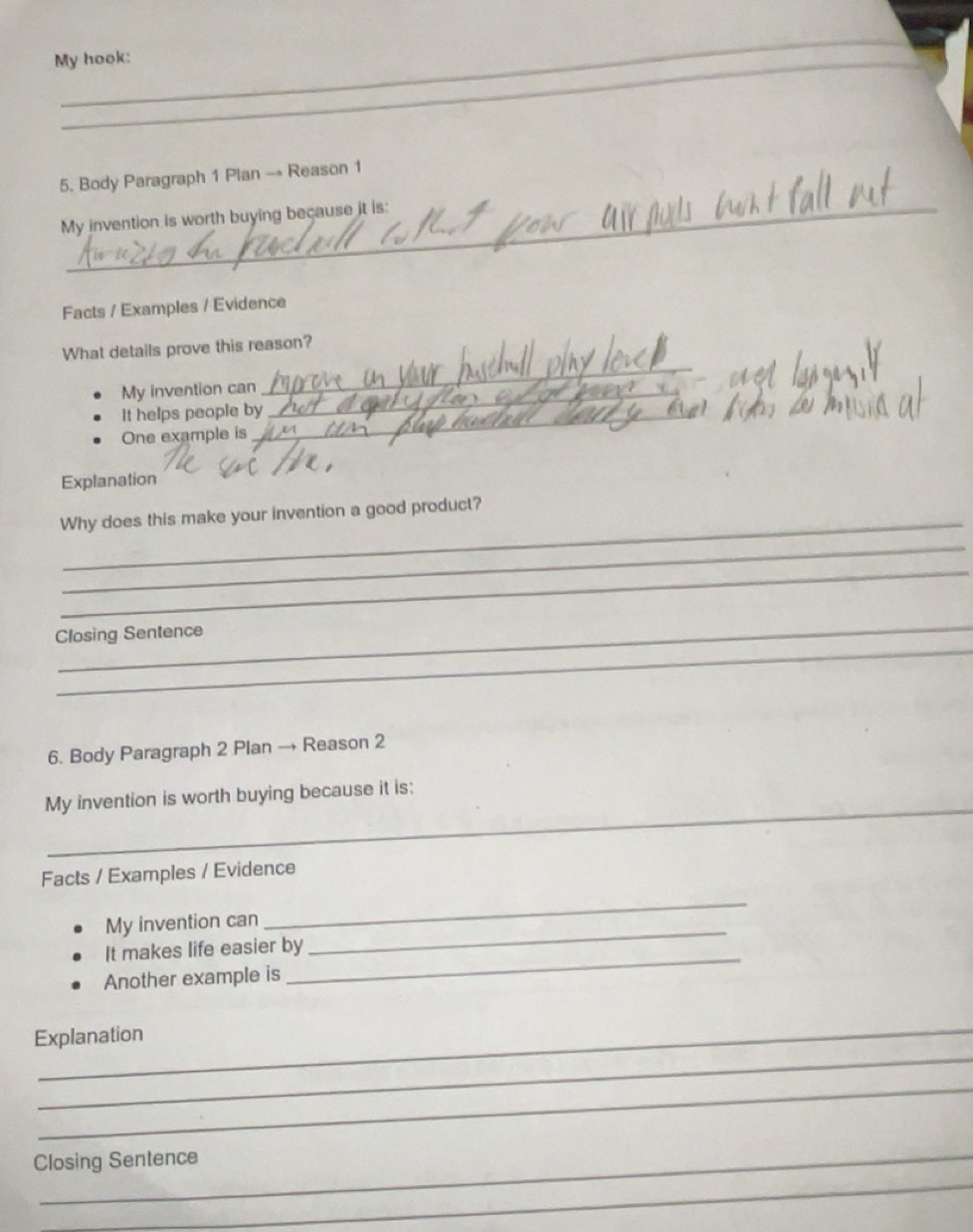 Solved: My hook: 5. Body Paragraph 1 Plan → Reason 1 My invention is ...