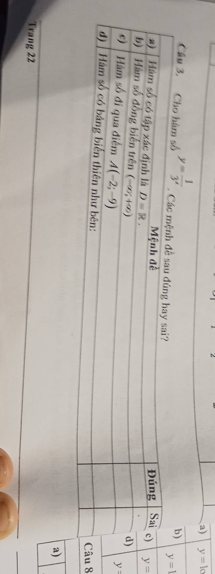 y=lo
y= 1/3^x 
b) 
Câu 3. Cho hàm số
8
a)
Trang 22